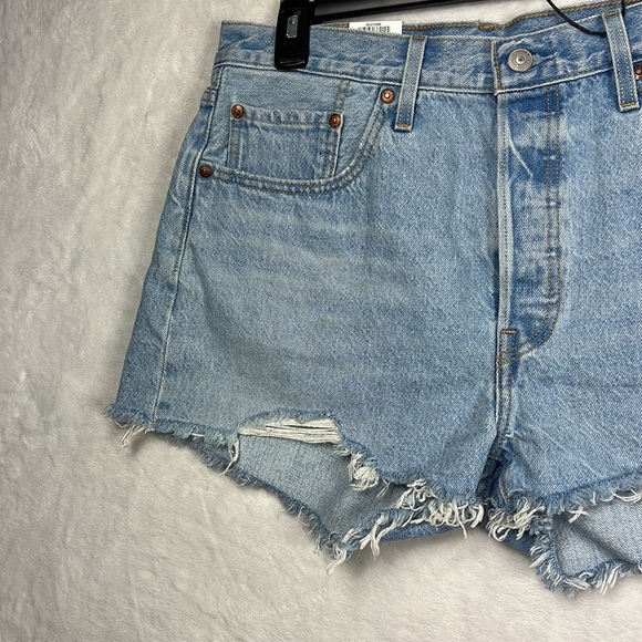 Levi's 501 Denim HighRise Light Blue Vintage Fray Hem Fitted Cotton Jean Shorts - Picture 5 of 12